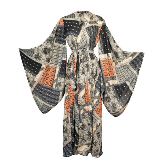 Jennafer Grace Jackets & Blazers - Jennafer Grace Handmade Belted Kimono Duster In Earl Grey Scarf Patchwork Boho L